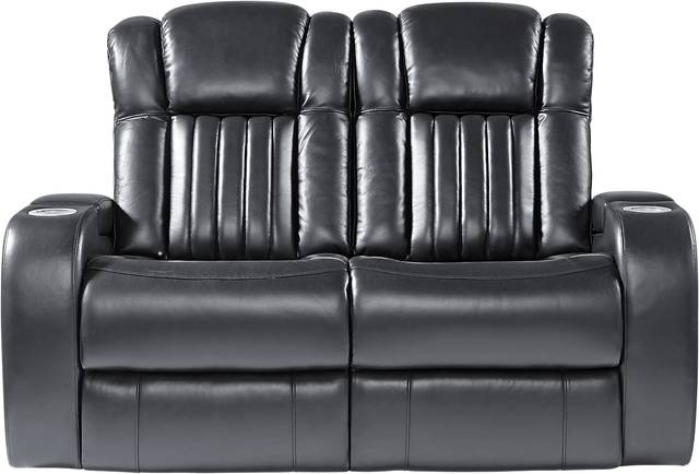 Servillo Black Leather Stationary Loveseat - Thumbnail - Image 1