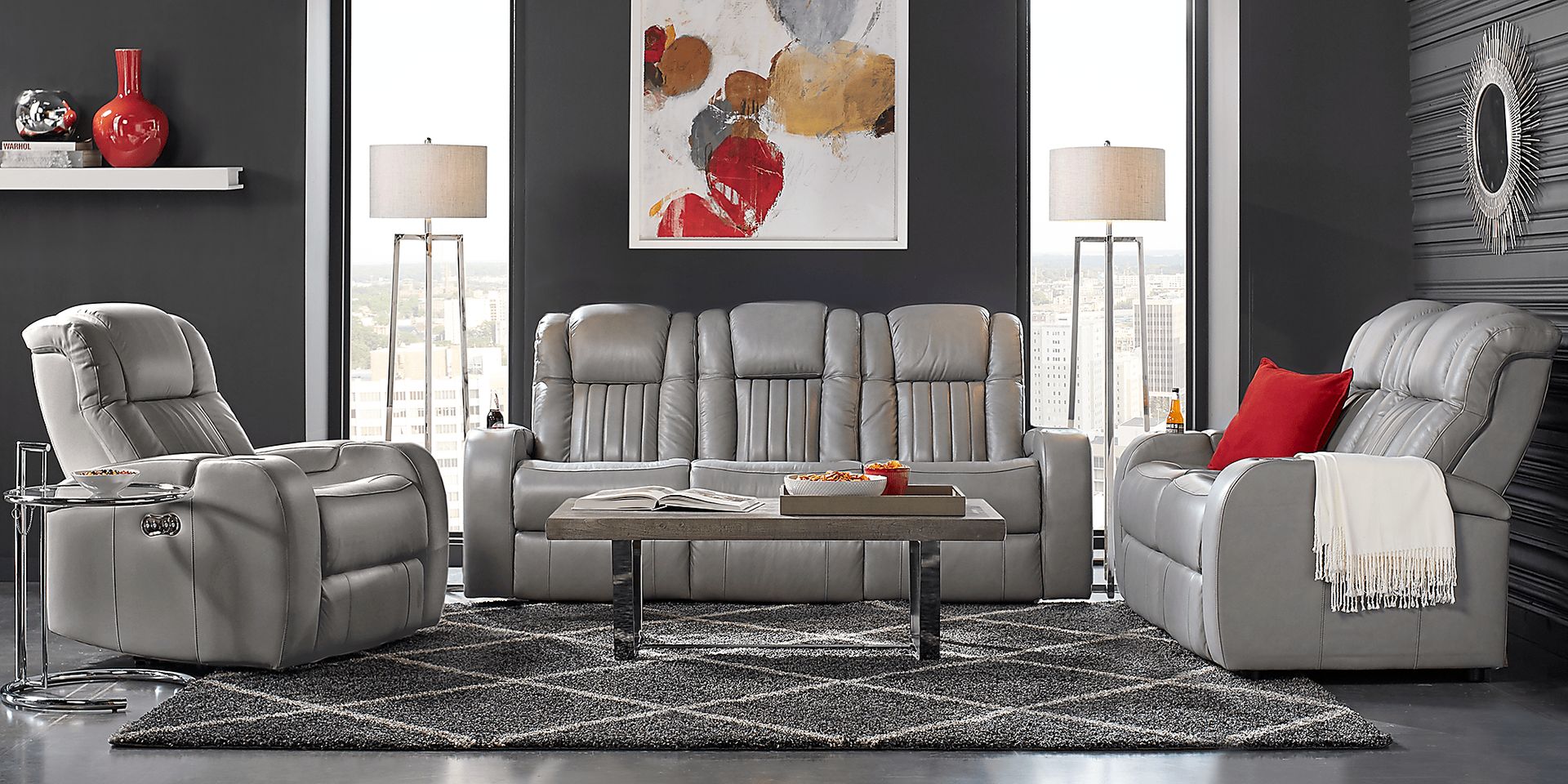 Servillo Platinum Leather 3 Pc Living Room with Dual Power Reclining Sofa - Image 1