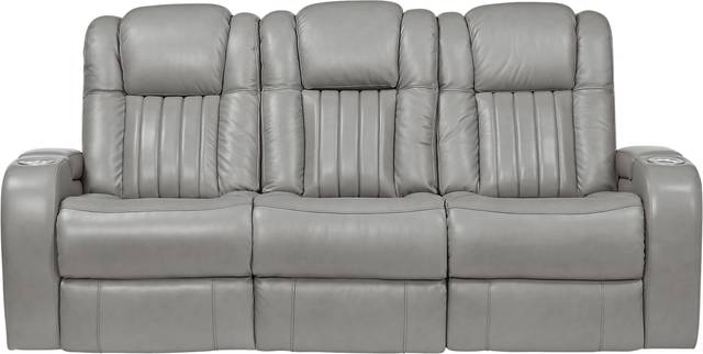 Servillo Platinum Leather Dual Power Reclining Sofa - Thumbnail - Image 1