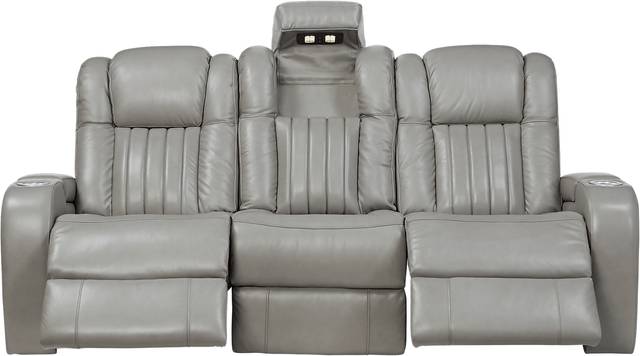 Servillo Platinum Leather Dual Power Reclining Sofa - Thumbnail - Image 2