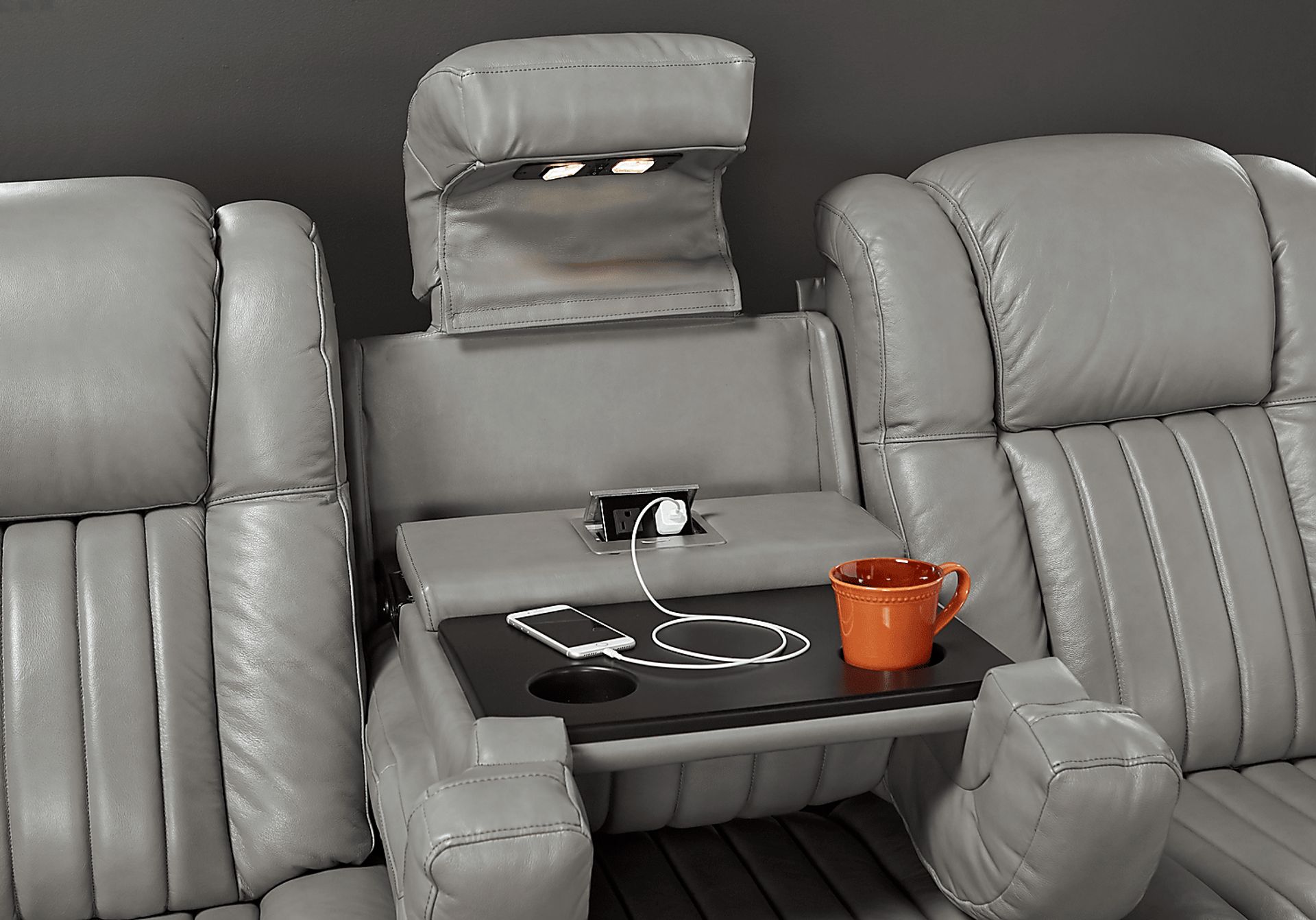Servillo Platinum Leather Dual Power Reclining Sofa - Image 3