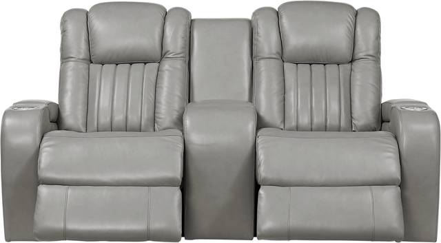Servillo Platinum Leather Power Reclining Console Loveseat - Thumbnail - Image 2