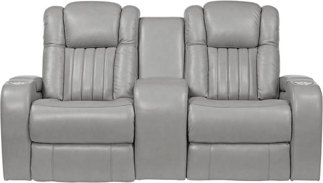 Servillo Platinum Leather Power Reclining Console Loveseat - Thumbnail - Image 1