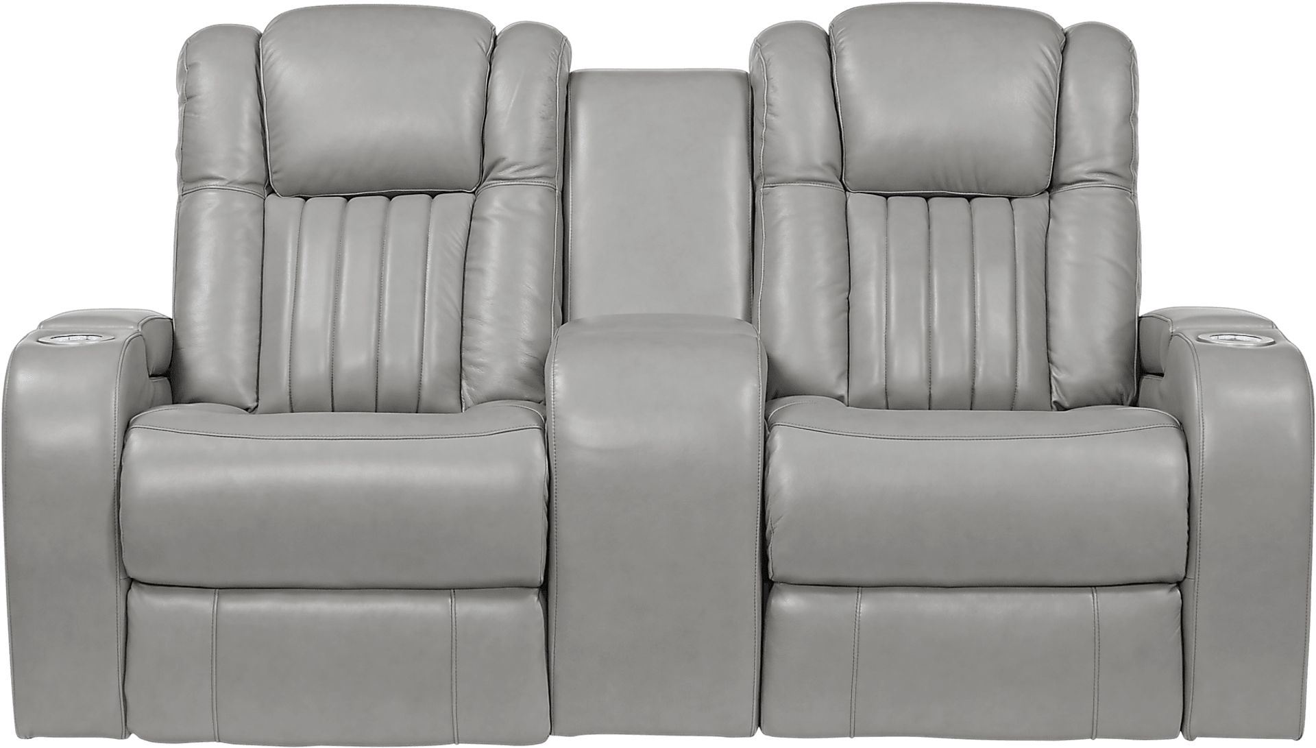 Servillo Platinum Leather Power Reclining Console Loveseat - Image 1