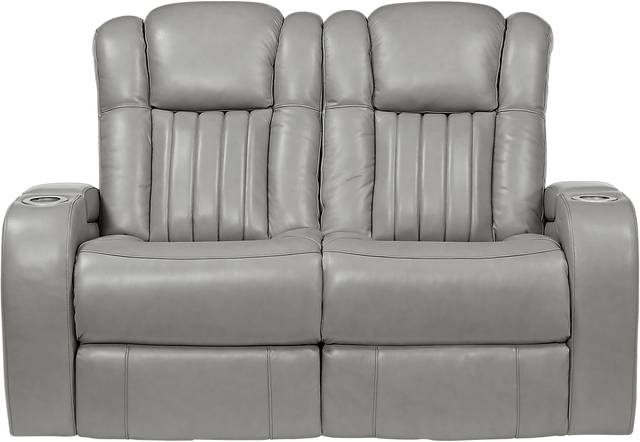 Servillo Platinum Leather Stationary Loveseat - Thumbnail - Image 1