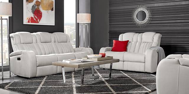 Servillo White Leather 2 Pc Living Room with Dual Power Reclining Sofa - Thumbnail - Image 1