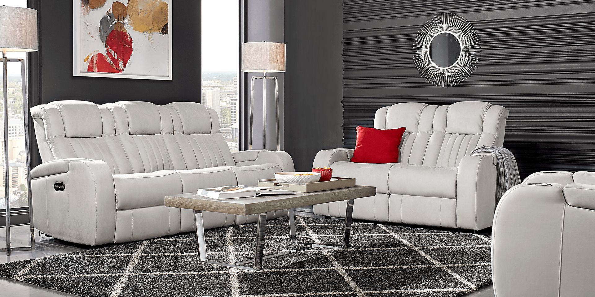 Servillo White Leather 3 Pc Living Room with Dual Power Reclining Sofa - Image 1