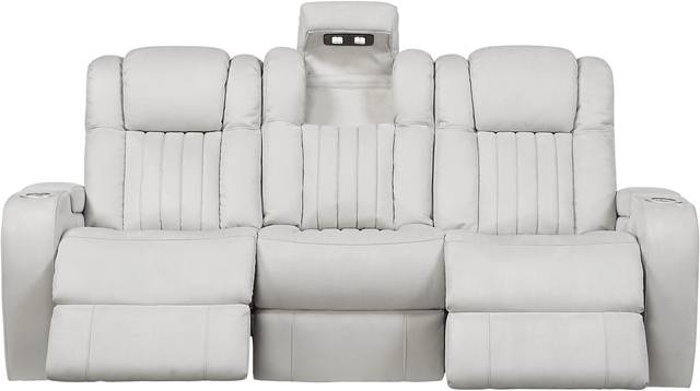 Servillo White Leather Dual Power Reclining Sofa - Thumbnail - Image 2