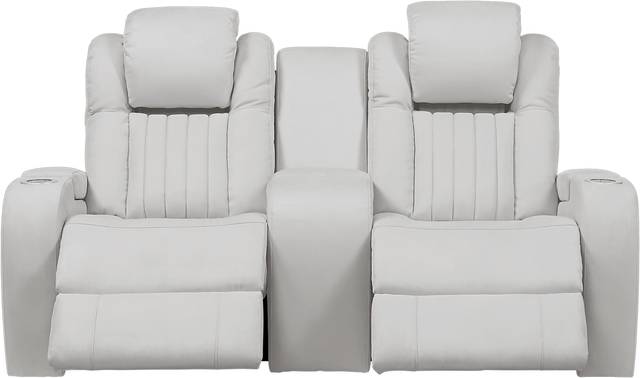 Servillo White Leather Power Reclining Console Loveseat - Thumbnail - Image 2