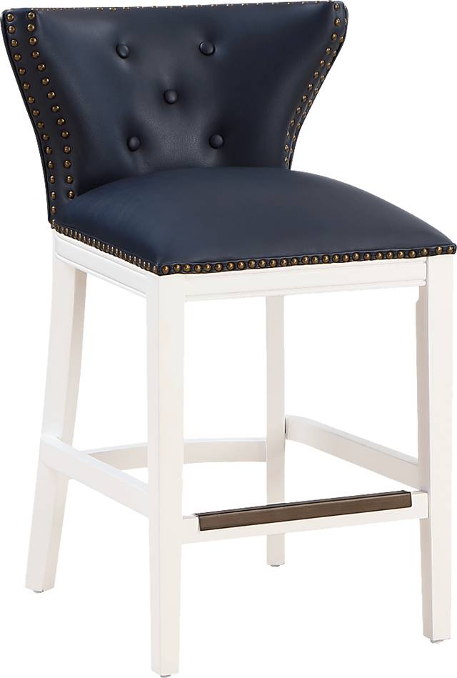 Seyres Dark Blue Counter Height Stool - Thumbnail - Image 1