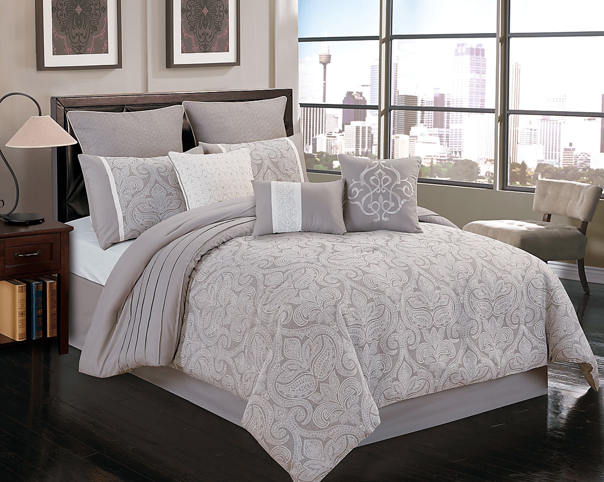 Shaila Gray 10 Pc King Comforter Set - Image 1