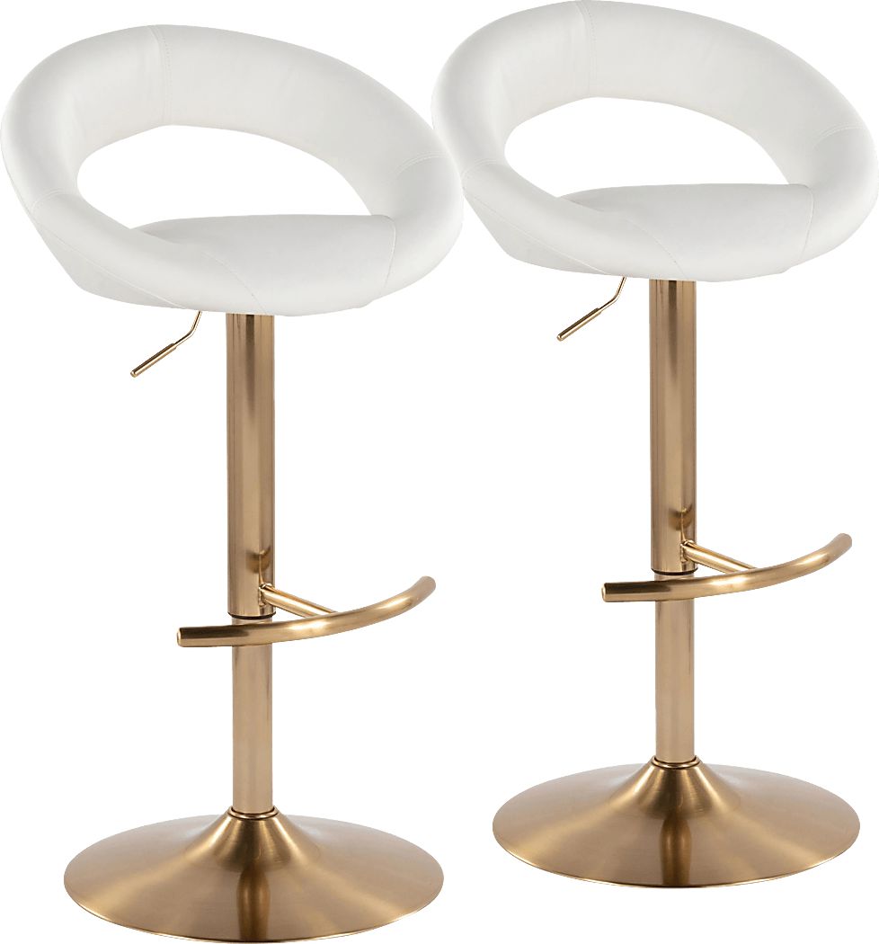 Shallowe I White Adjustable Swivel Barstool, Set of 2