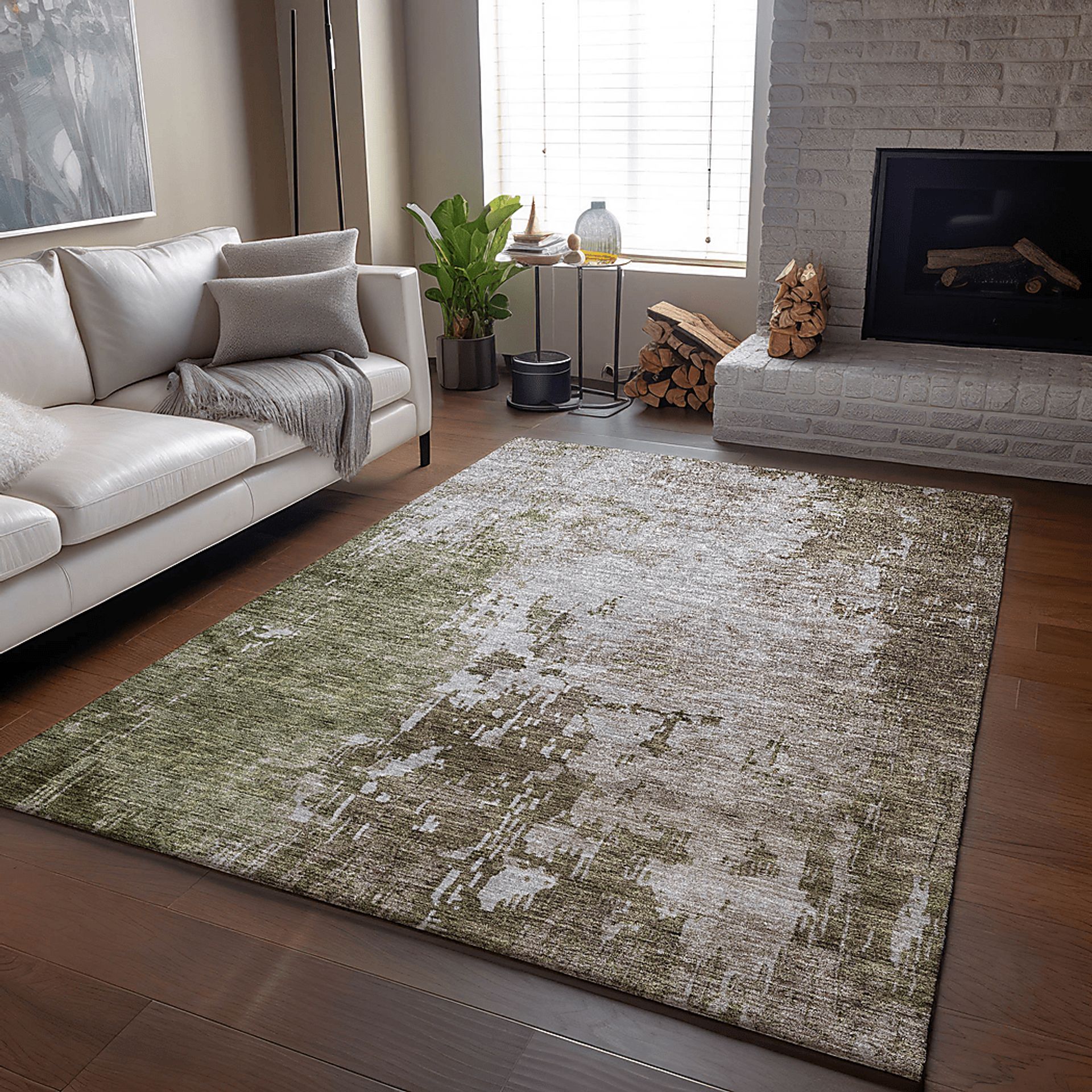 Shama Green 5' x 8' Machine Washable Rug - Image 2