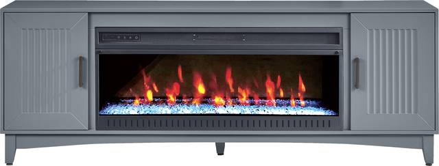 Shanewood II Blue 74 in. Console with Electric Fireplace - Thumbnail - Image 1