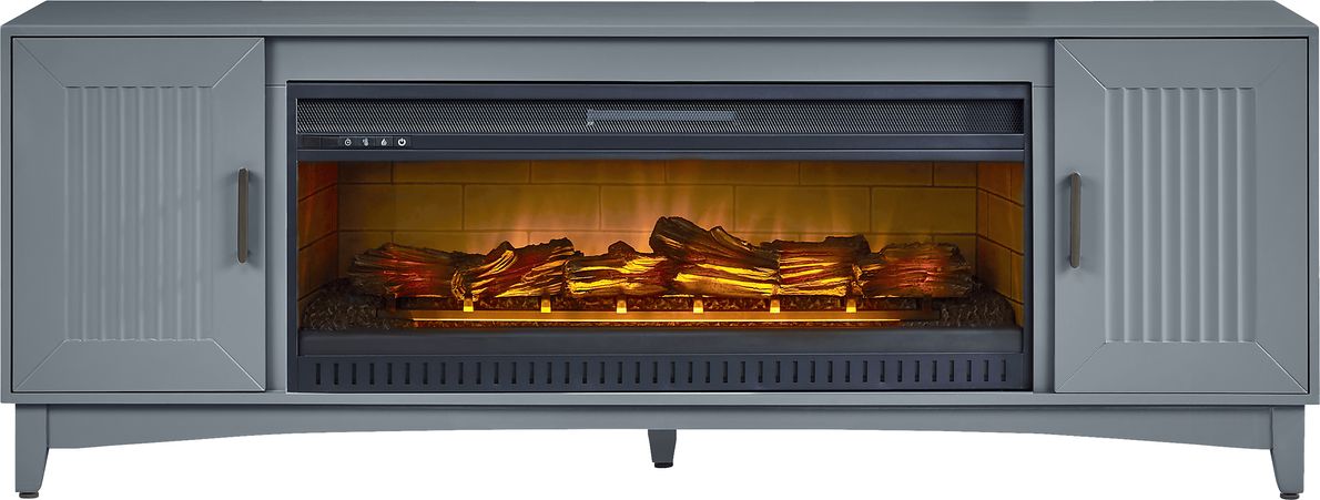 Shanewood II Blue 74 in. Console with Electric Log Fireplace