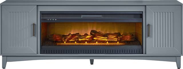 Shanewood II Blue 74 in. Console with Electric Log Fireplace - Thumbnail - Image 1