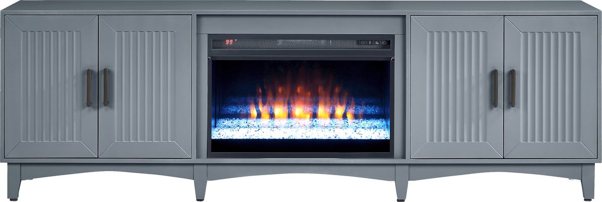 Shanewood II Blue 84 in. Console with Electric Fireplace
