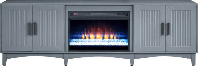 Shanewood II Blue 84 in. Console with Electric Fireplace - Thumbnail - Image 1