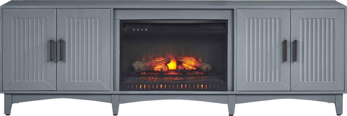 Shanewood II Blue 84 in. Console with Electric Log Fireplace