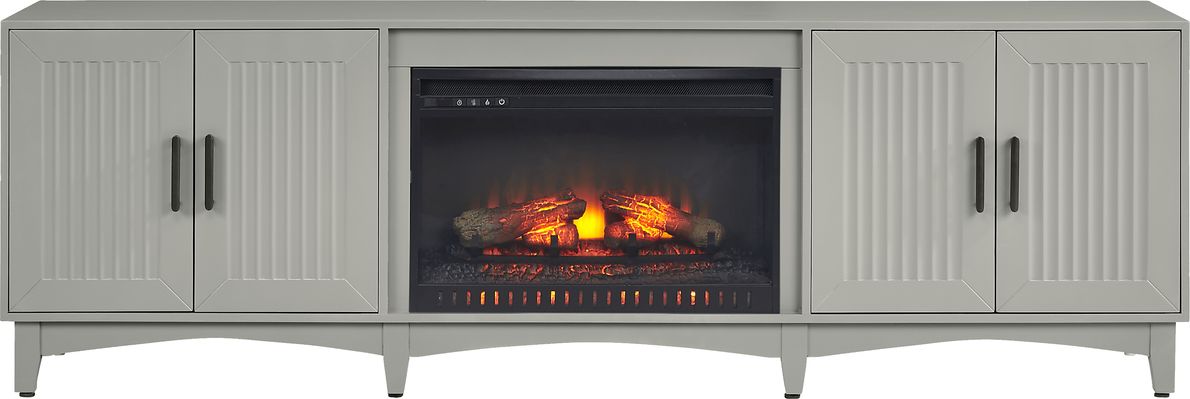 Shanewood II Gray 84 in. Console with Electric Log Fireplace