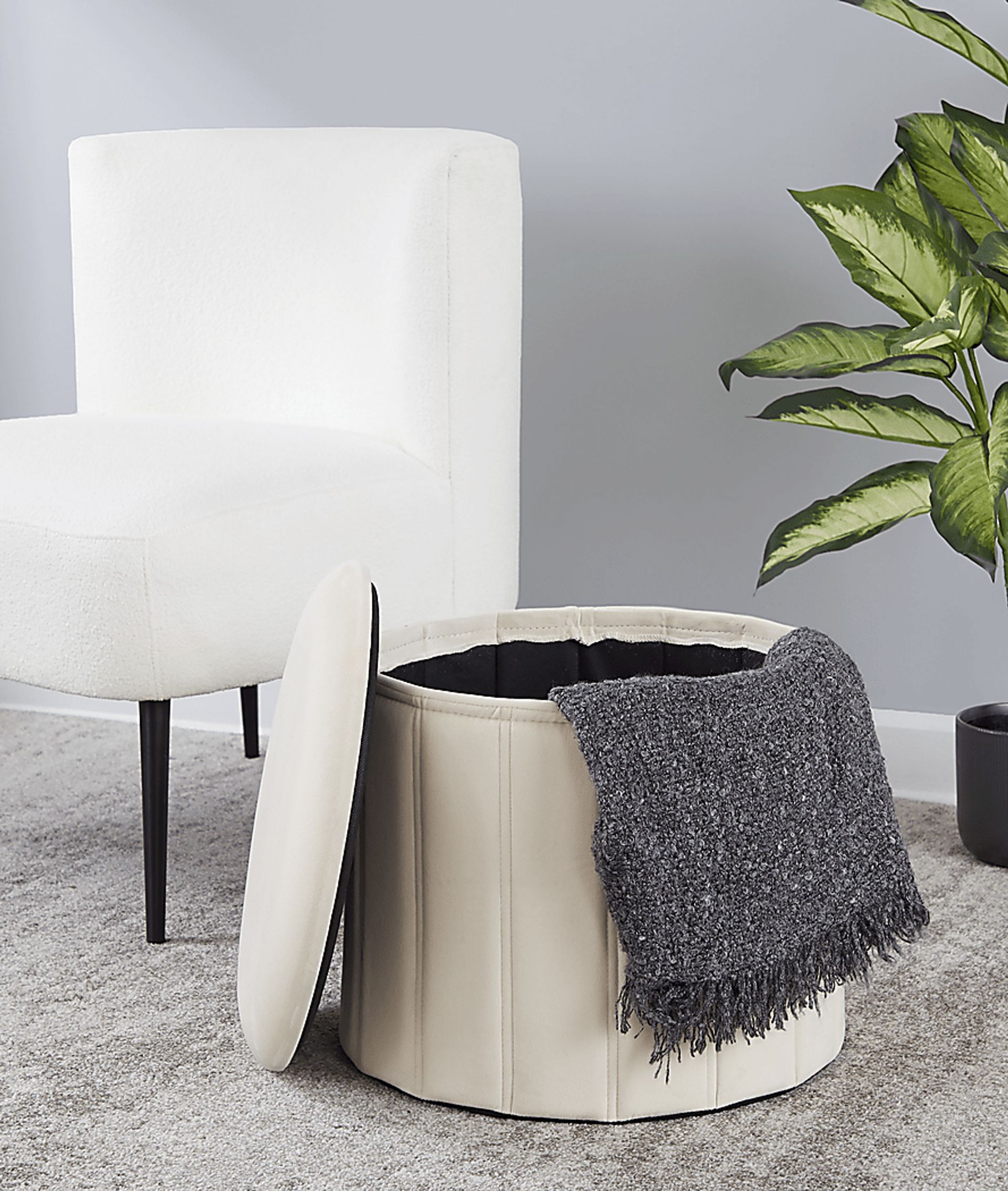 Sharynwood Cream Velvet Storage Ottoman - Image 4