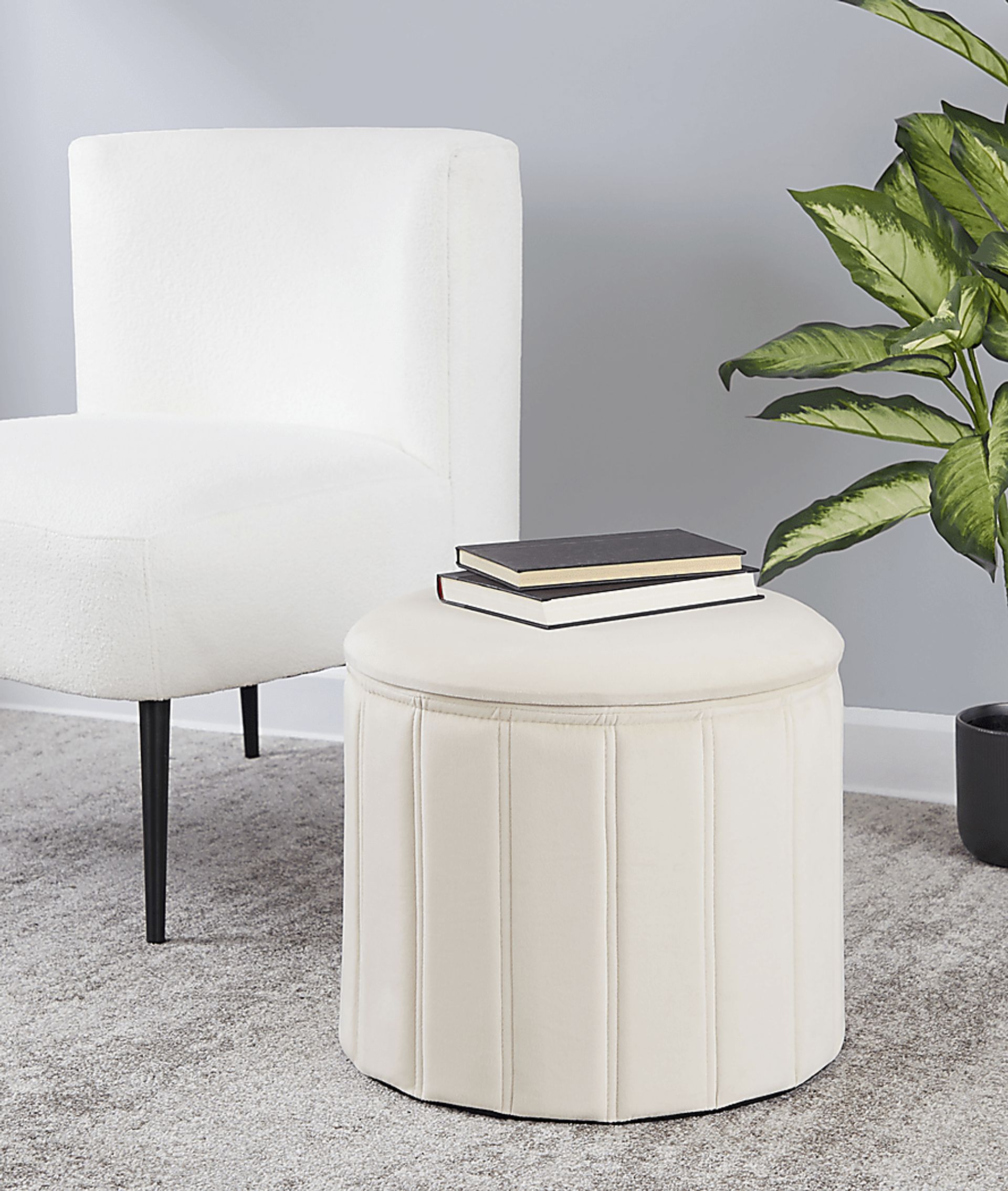 Sharynwood Cream Velvet Storage Ottoman - Image 5
