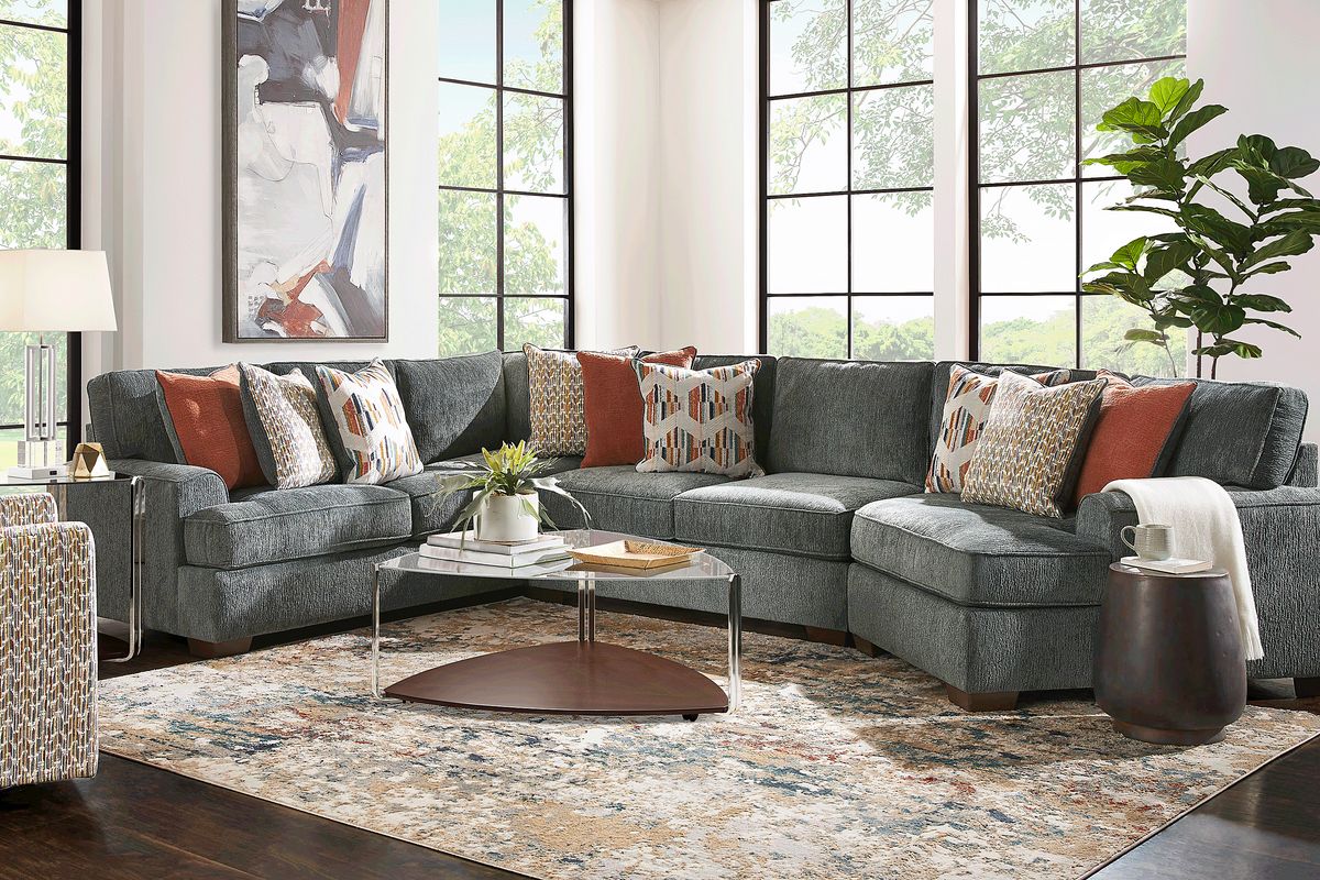 Shaunan 6 Pc Slate Gray Chenille Fabric Living Room Set With 3 Pc Right ...