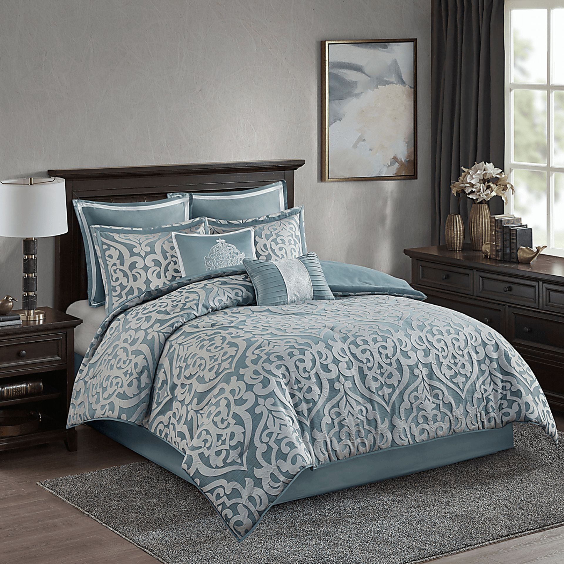 Shefflera Blue 8 Pc King Comforter Set - Image 1