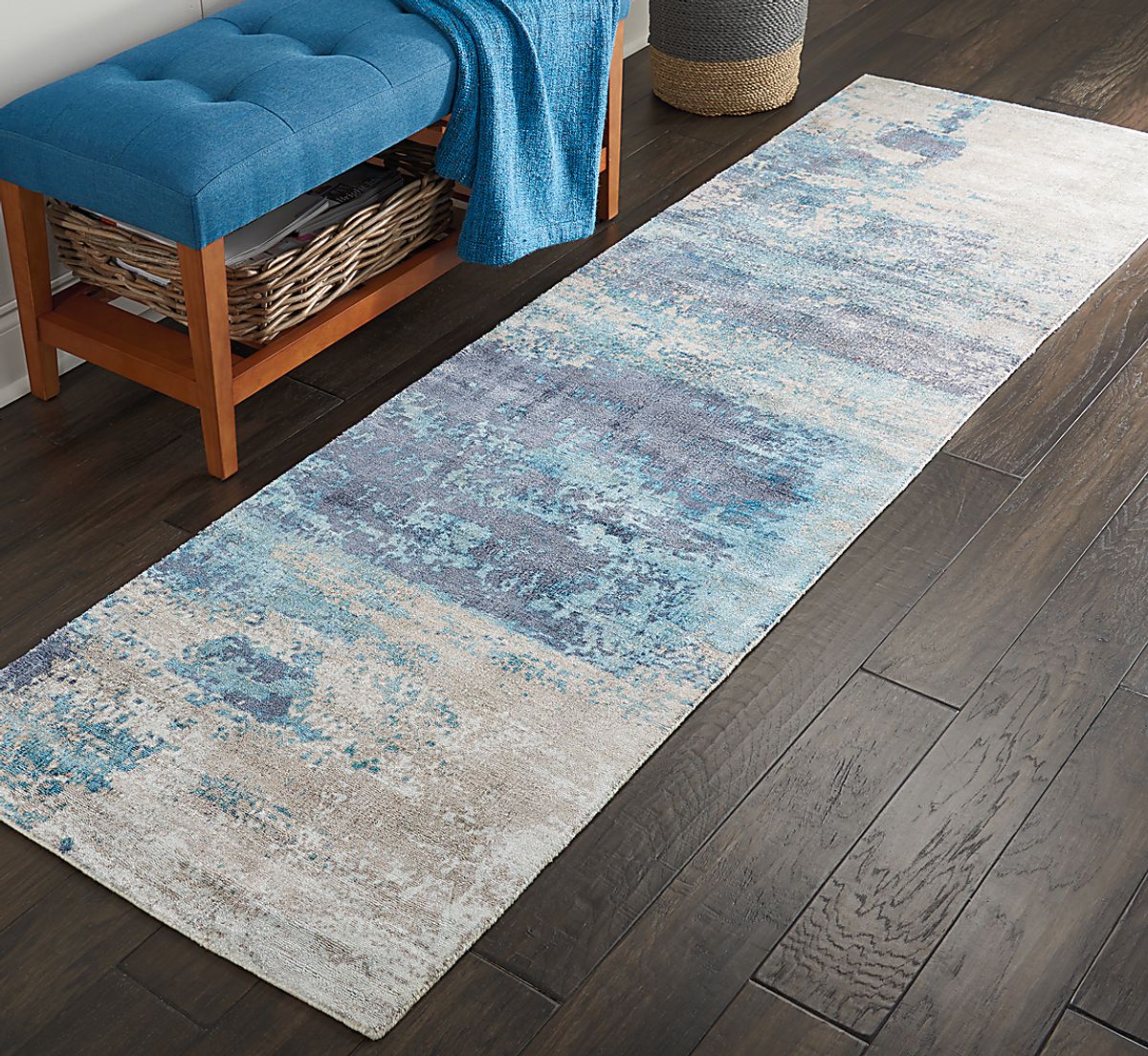 Shenoah Blue Rayon Fabric Rug | Rooms to Go