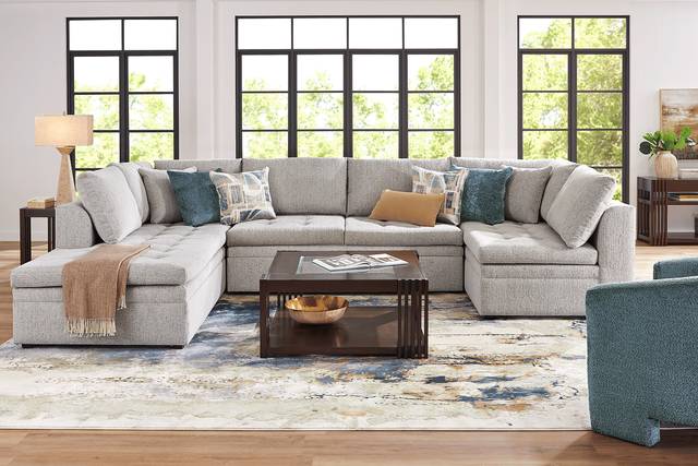 Sheridan Place Gray 5 Pc Sleeper Sectional Living Room - Thumbnail - Image 1