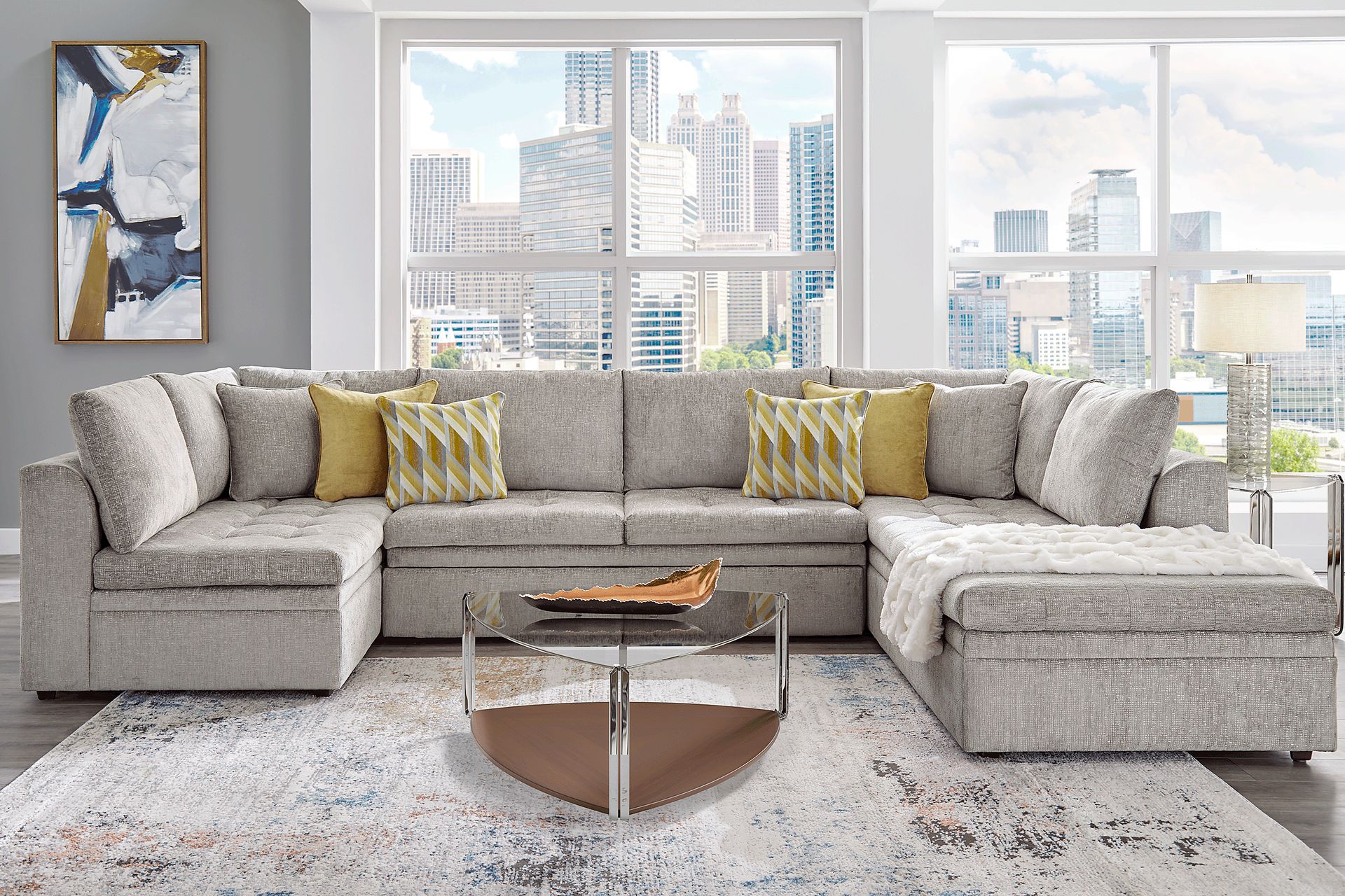 Sheridan Square Gray 5 Pc Sleeper Sectional Living Room - Image 1