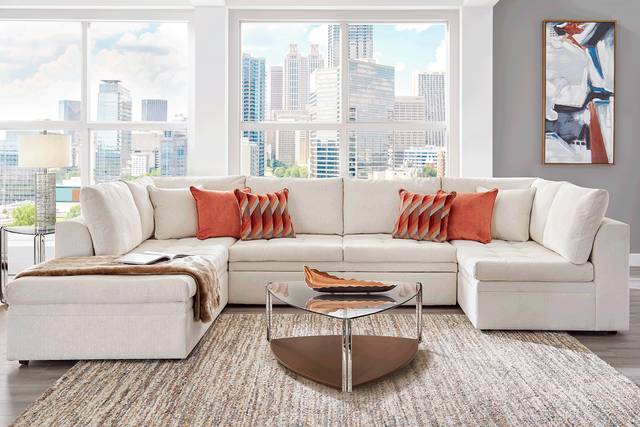 Sheridan Square Off-White 5 Pc Sleeper Sectional Living Room - Thumbnail - Image 1