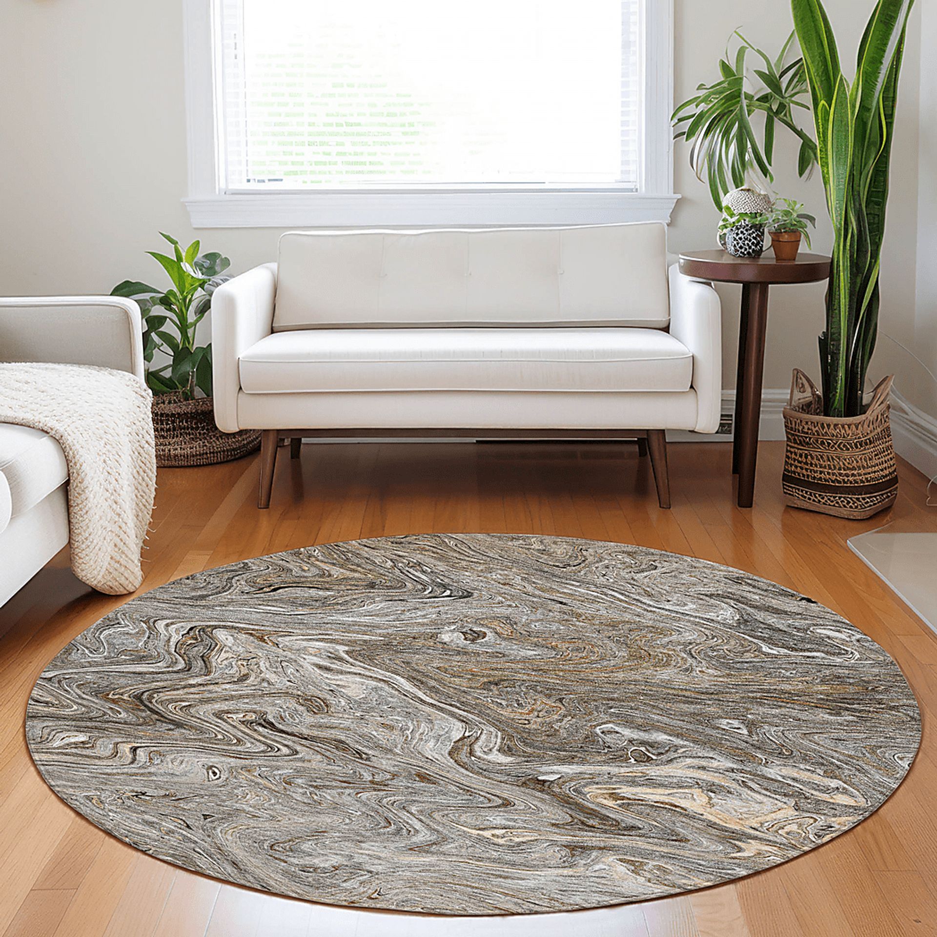 Shilo Brown 8' Round Machine Washable Rug - Image 2