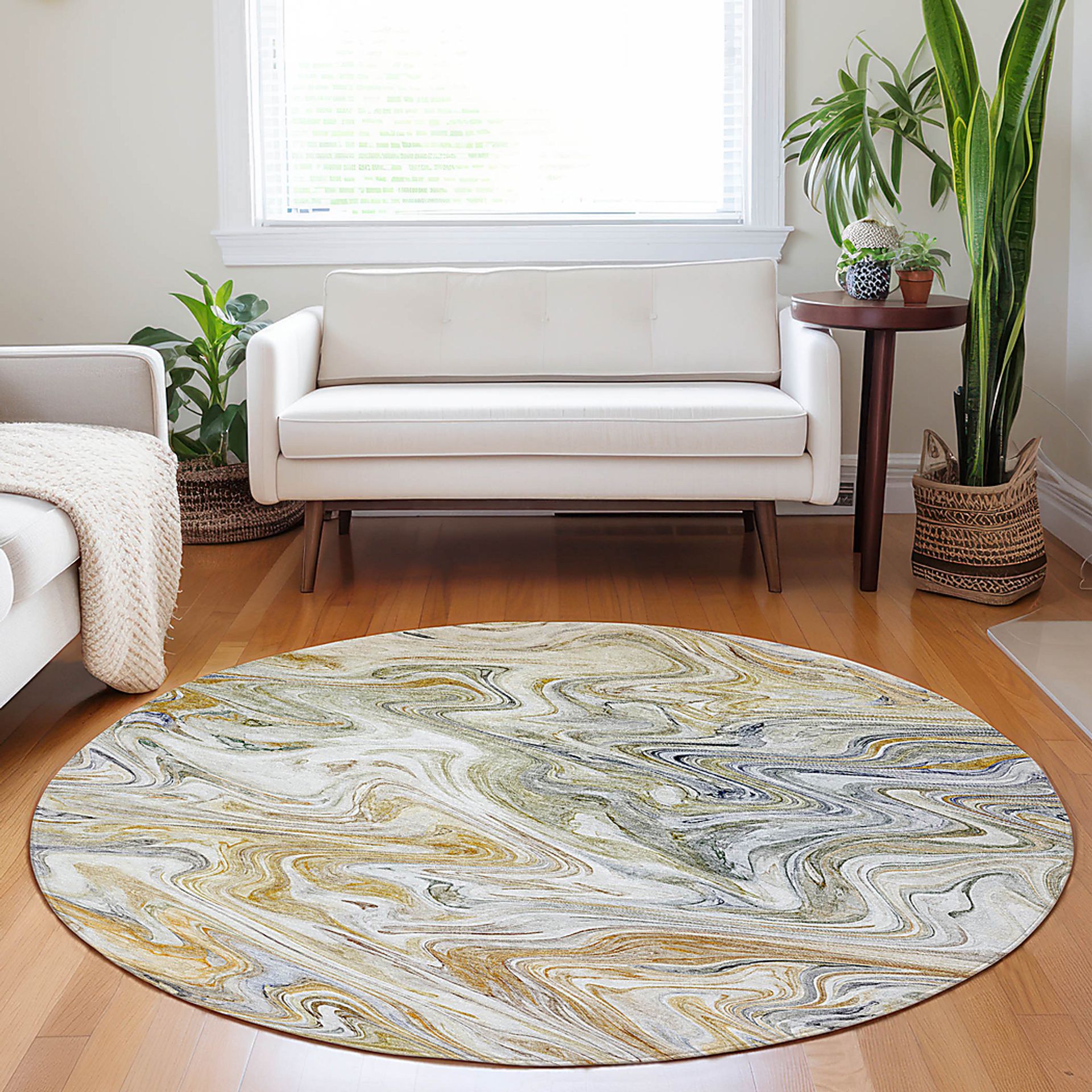 Shilo Gold 8' Round Machine Washable Rug - Image 2