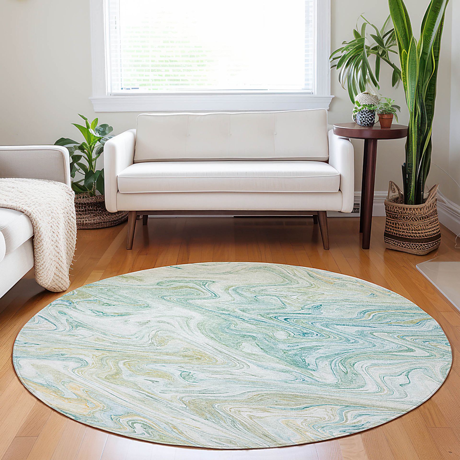 Shilo Light Blue 8' Round Machine Washable Rug - Image 2