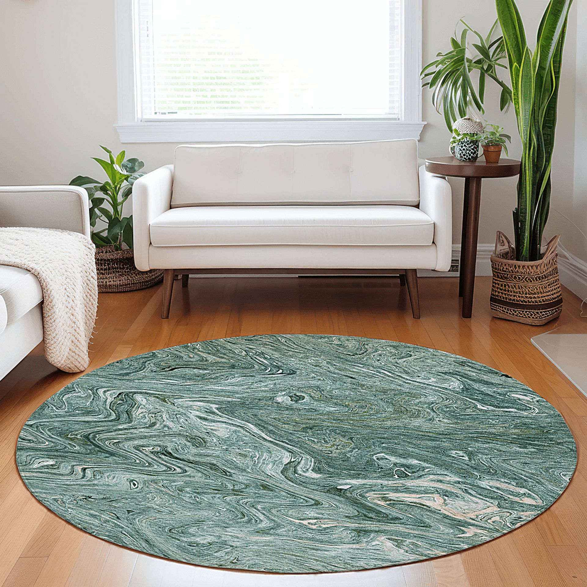 Shilo Teal 8' Round Machine Washable Rug - Image 2