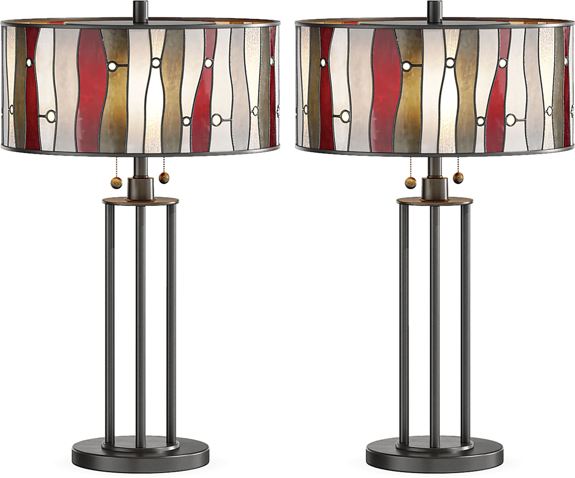 Shiloh Avenue Red Tiffany Set of 2 Table Lamps - Image 1