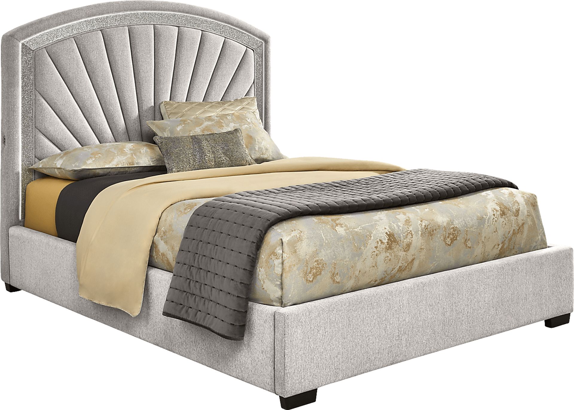 Shimmer Light Gray 3 Pc King Upholstered Bed - Image 1
