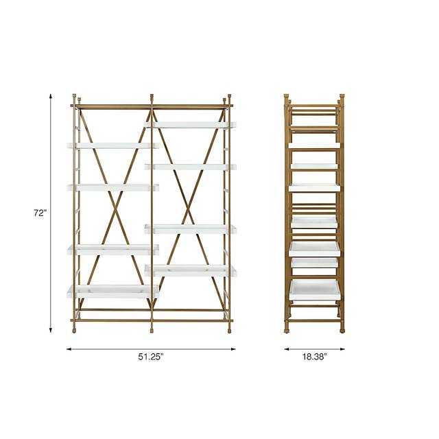 CosmoLiving Yves Metal Bookcase Etagere Gold and White - Thumbnail - Image 8