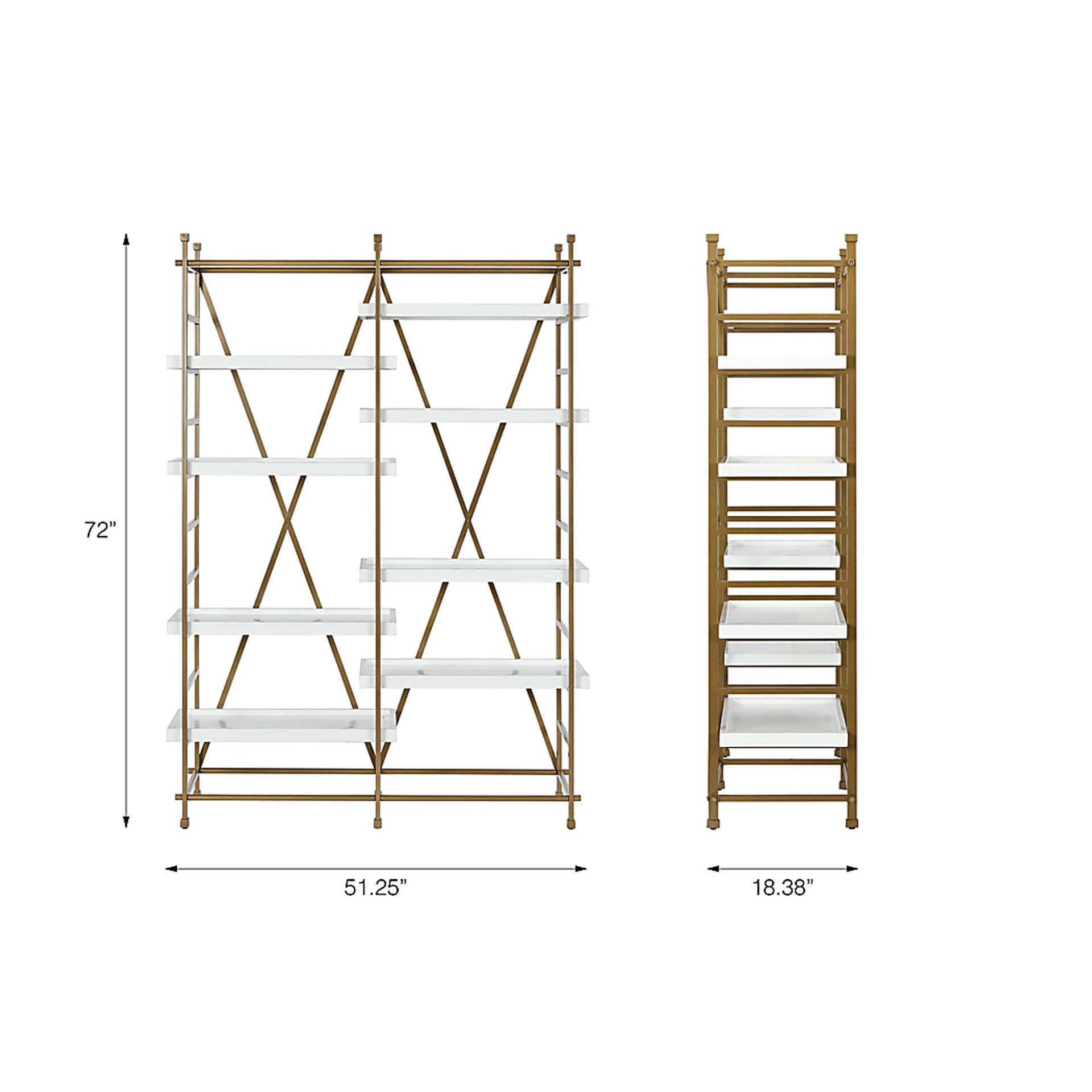 CosmoLiving Yves Metal Bookcase Etagere Gold and White - Image 8