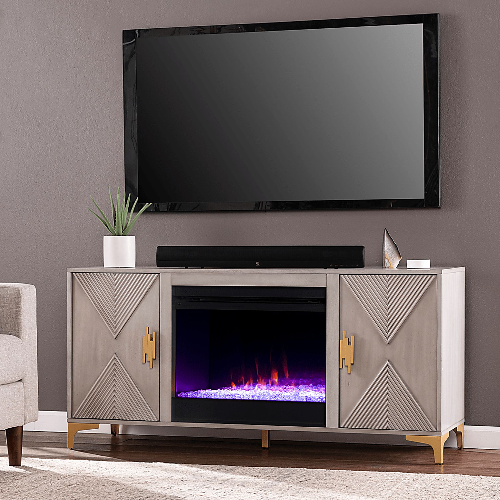 Sidereal I Gray 56 in. Console, With Color Changing Electric Fireplace - Image 4