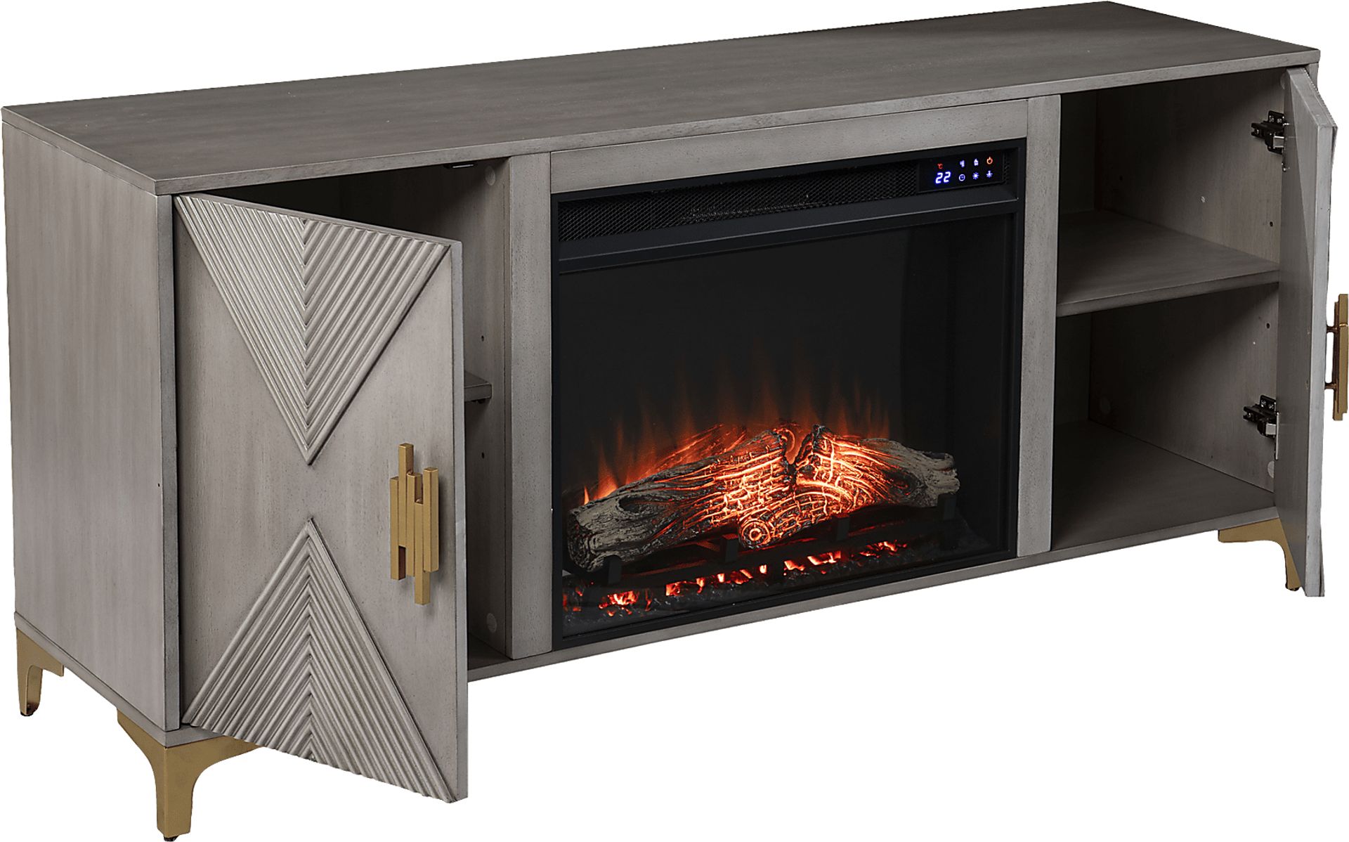 Sidereal IV Gray 56 in. Console, With Touch Panel Electric Log Fireplace - Image 2