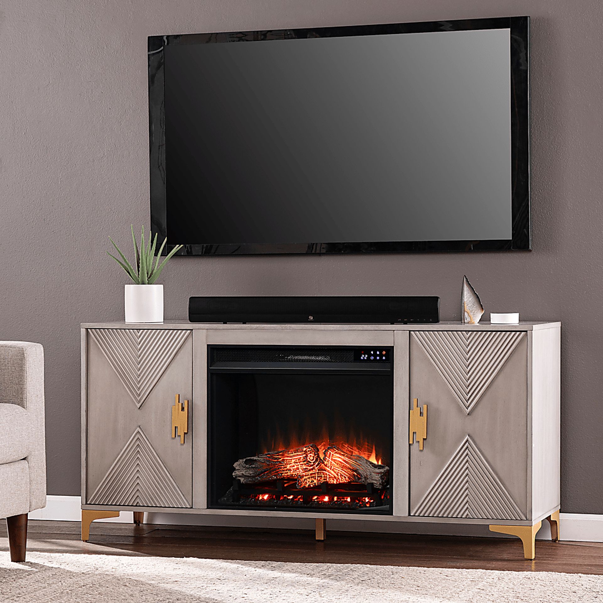Sidereal IV Gray 56 in. Console, With Touch Panel Electric Log Fireplace - Image 4