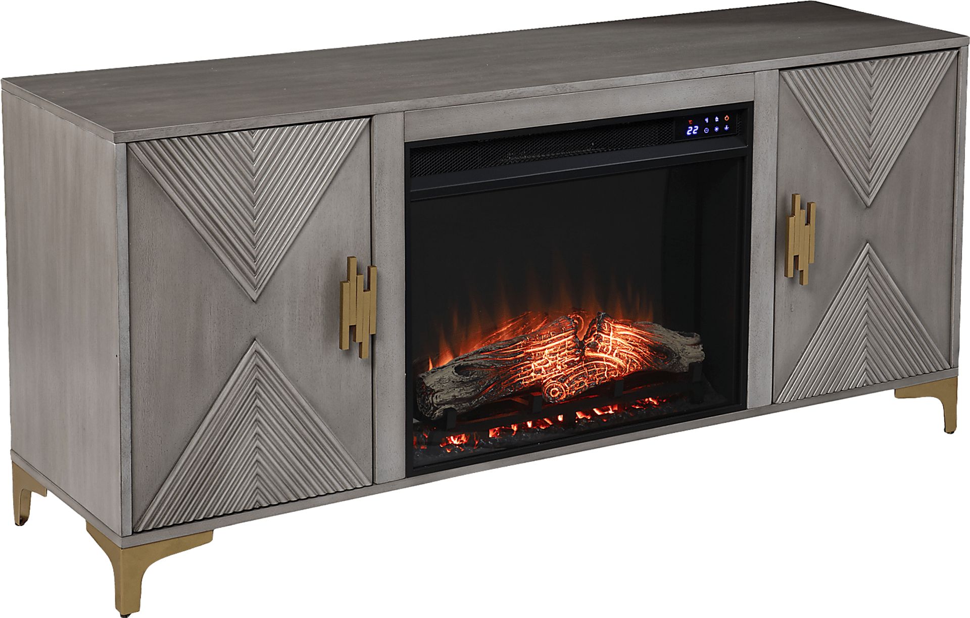 Sidereal IV Gray 56 in. Console, With Touch Panel Electric Log Fireplace - Image 1