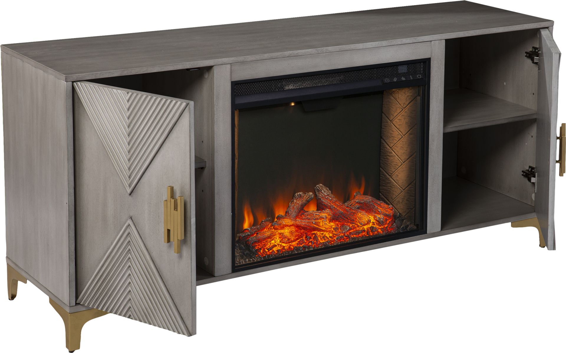 Sidereal III Gray 56 in. Console, With Smart Electric Fireplace - Image 2
