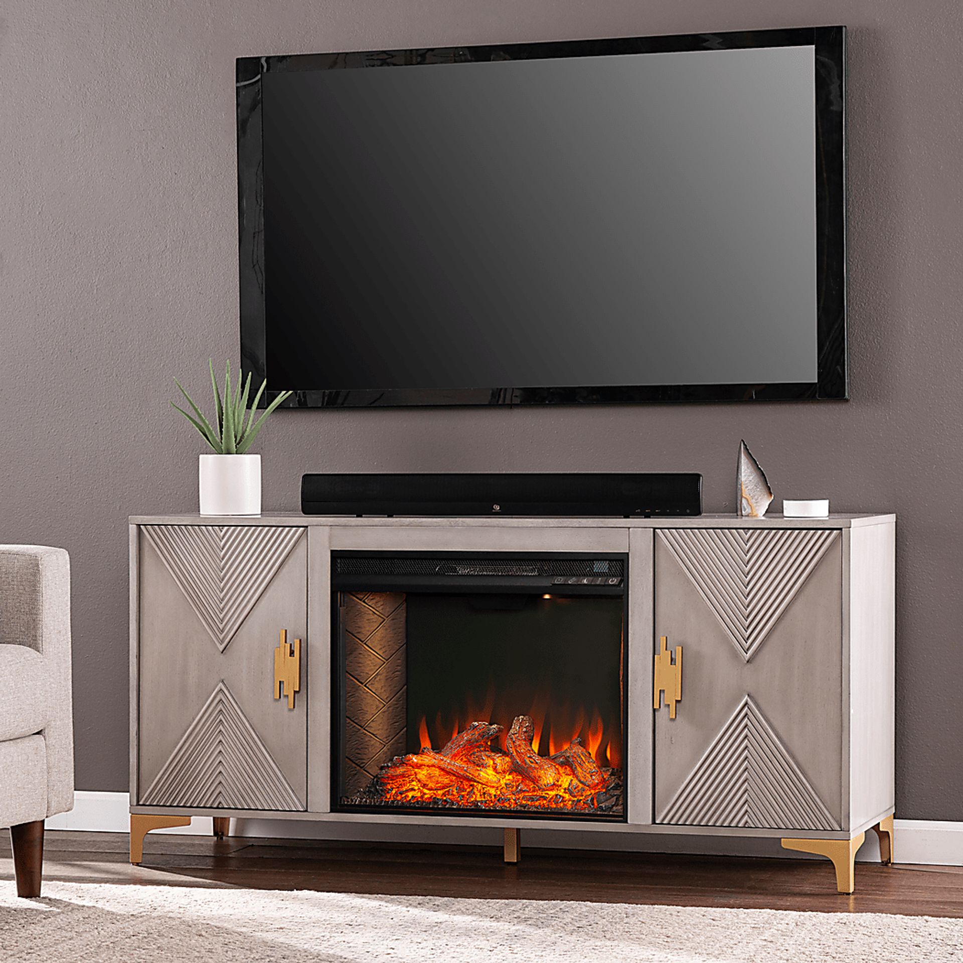 Sidereal III Gray 56 in. Console, With Smart Electric Fireplace - Image 4