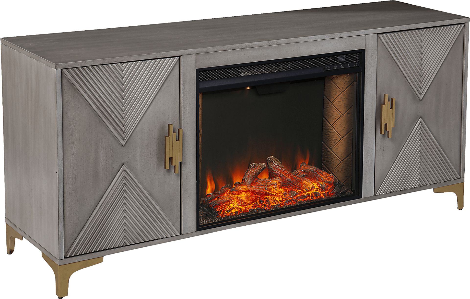 Sidereal III Gray 56 in. Console, With Smart Electric Fireplace - Image 1