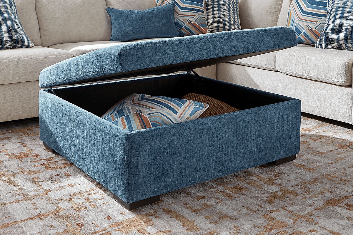 Sienna Way Blue Chenille Fabric Storage Ottoman | Rooms to Go