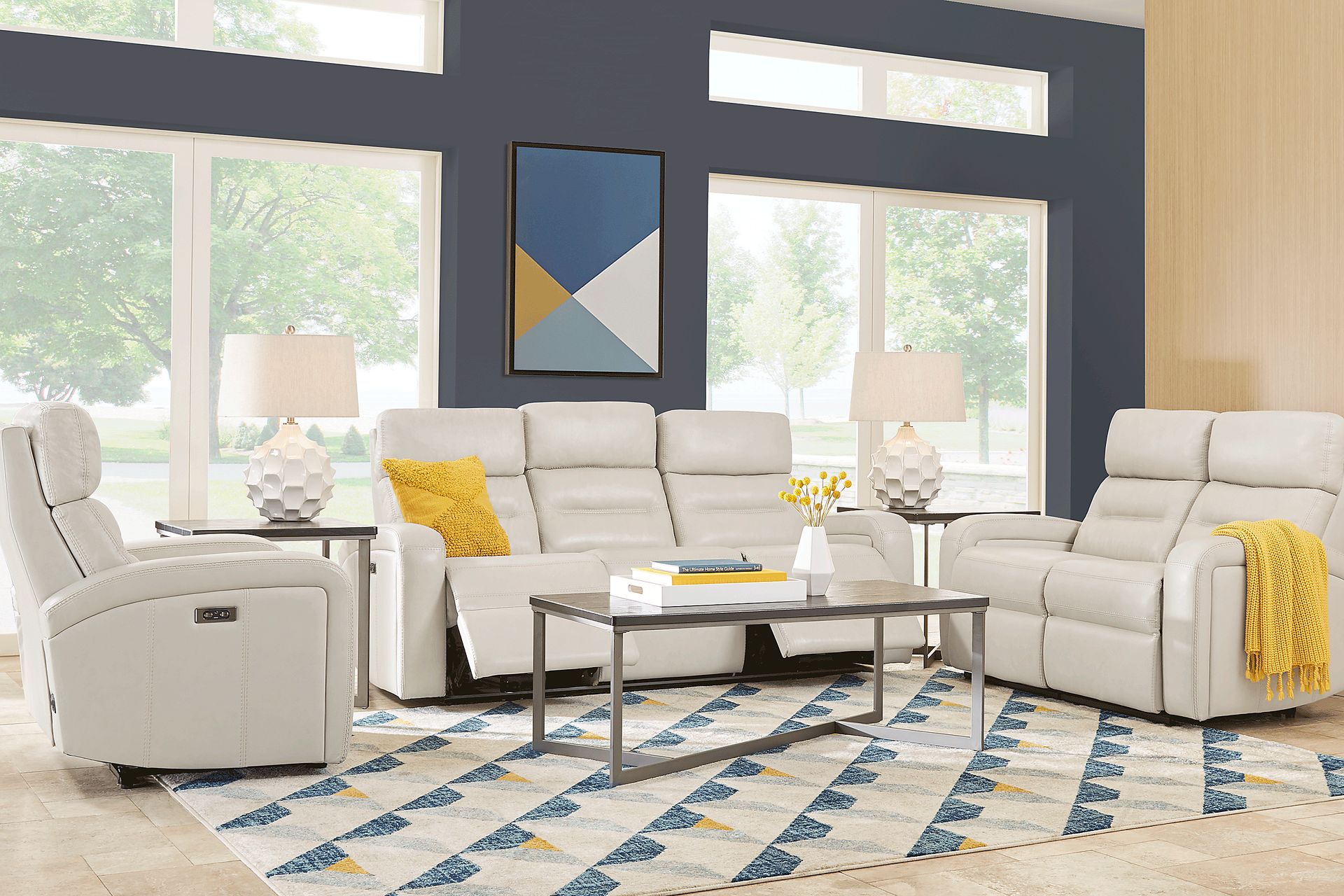 Sierra Madre Beige Leather Reclining Sofa - Image 2