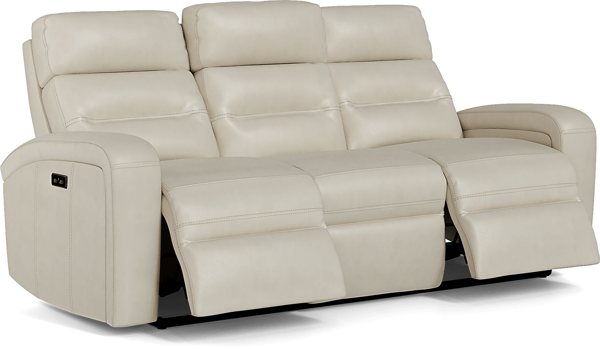 Sierra Madre Beige Leather Dual Power Reclining Sofa - Image 5